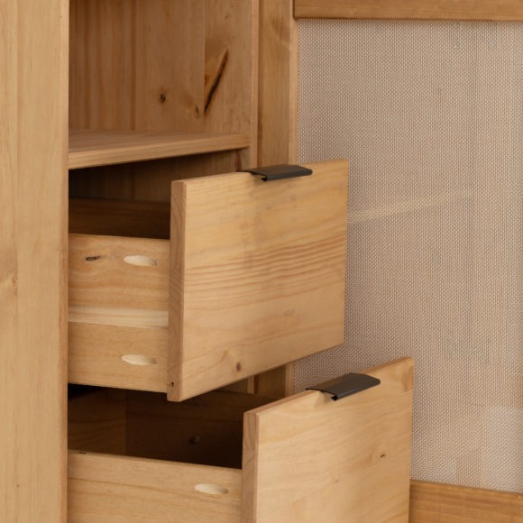 Seconique Corona Rattan 2 Door 2 Drawer Sideboard Distressed Wax Pine/Rattan Effect