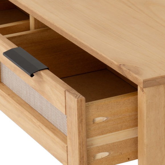 Seconique Corona Rattan 2 Drawer Console Table Distressed Wax Pine/Rattan Effect