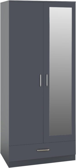 seconique Dakota 2 Door 1 Drawer Mirrored Wardrobe Dark Grey