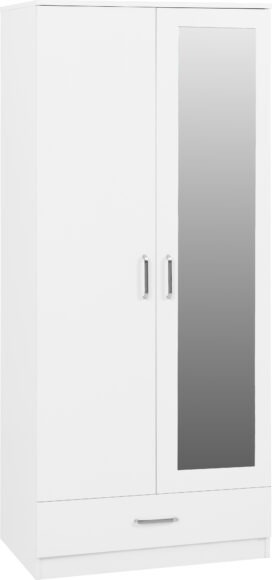 seconique Dakota 2 Door 1 Drawer Mirrored Wardrobe White