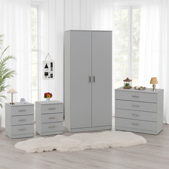 seconique Dakota 2 Door Wardrobe Bedroom Set Light Grey