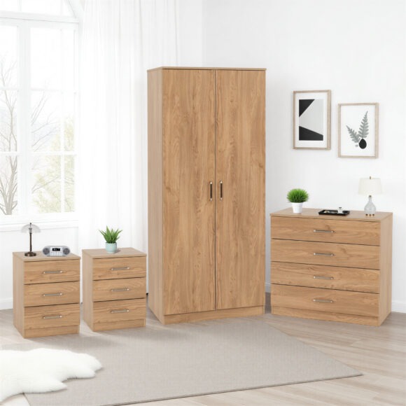 seconique Dakota 2 Door Wardrobe Bedroom Set Oak Effect