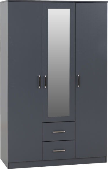 Seconique Dakota 3 Door 2 Drawer Mirrored Wardrobe Dark Grey