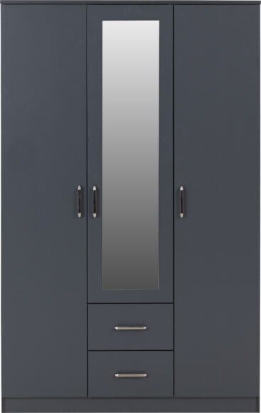 Seconique Dakota 3 Door 2 Drawer Mirrored Wardrobe Dark Grey