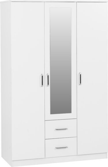 Seconique Dakota 3 Door 2 Drawer Mirrored Wardrobe White