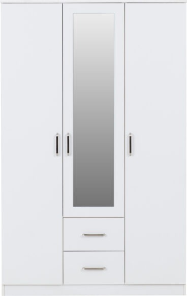 Seconique Dakota 3 Door 2 Drawer Mirrored Wardrobe White