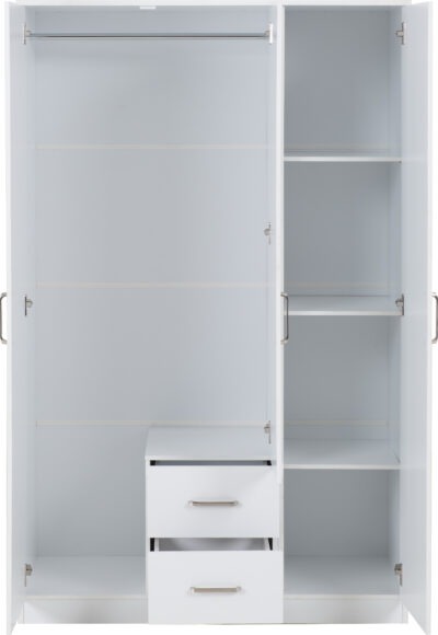 Seconique Dakota 3 Door 2 Drawer Mirrored Wardrobe White