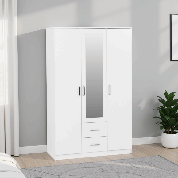 seconique Dakota 3 Door 2 Drawer Mirrored Wardrobe White