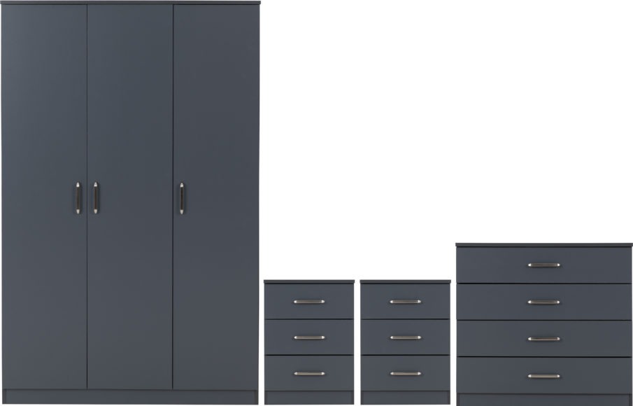 Seconique Dakota 3 Door Wardrobe Bedroom Set Dark Grey