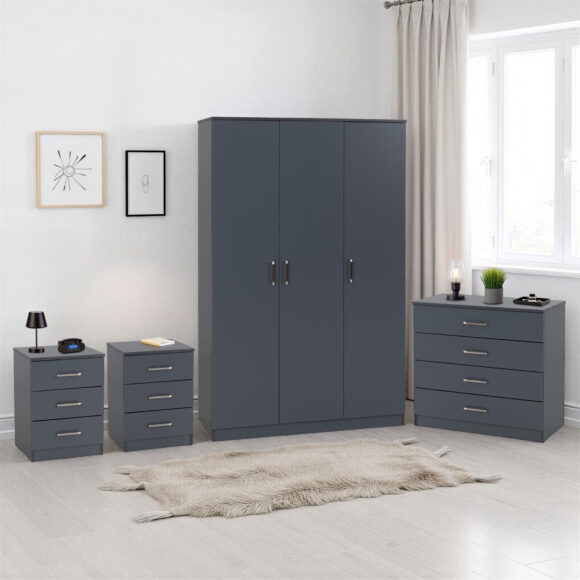 seconique Dakota 3 Door Wardrobe Bedroom Set Dark Grey