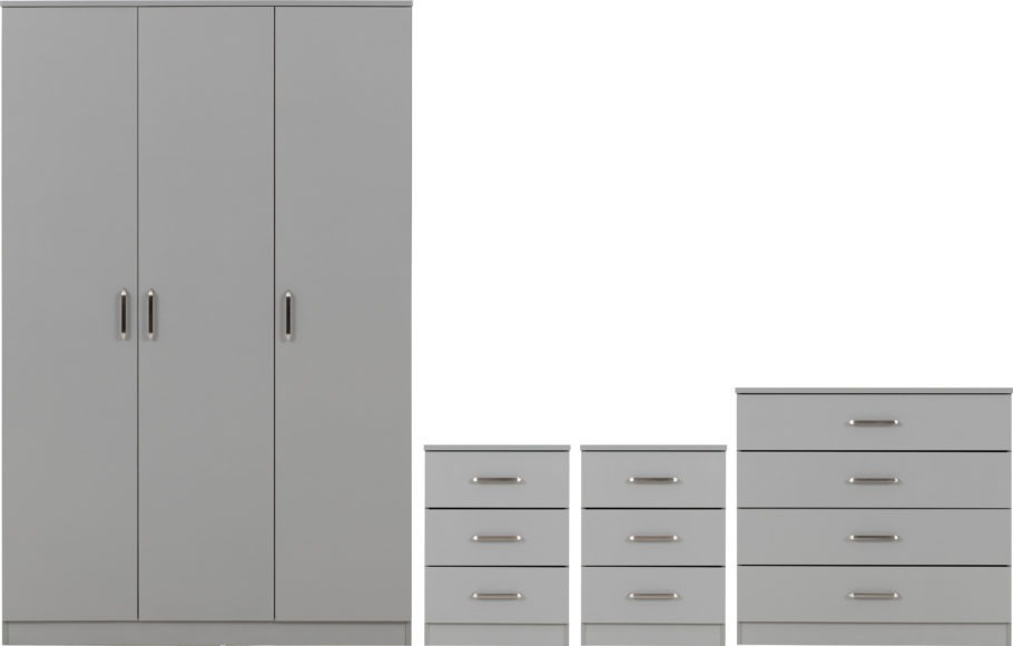 Seconique Dakota 3 Door Wardrobe Bedroom Set Light Grey