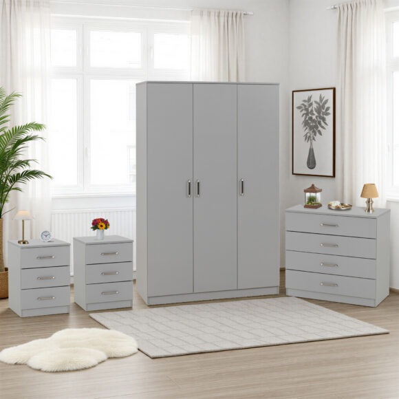 seconique Dakota 3 Door Wardrobe Bedroom Set Light Grey