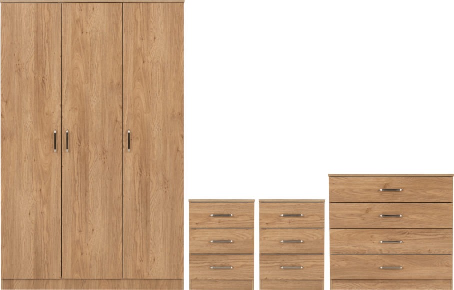 Seconique Dakota 3 Door Wardrobe Bedroom Set Oak Effect