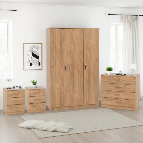 seconique Dakota 3 Door Wardrobe Bedroom Set Oak Effect