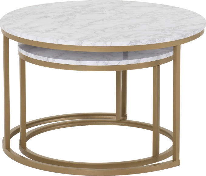 Seconique Dallas Round Coffee Table Set Marble/Gold Effect