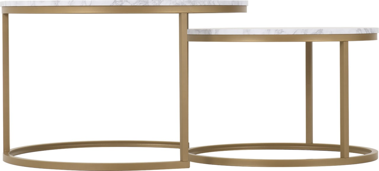 Seconique Dallas Round Coffee Table Set Marble/Gold Effect