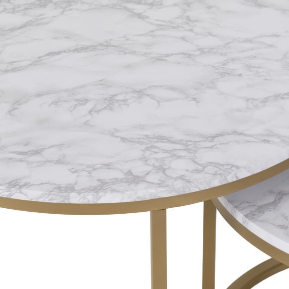 Seconique Dallas Round Coffee Table Set Marble/Gold Effect