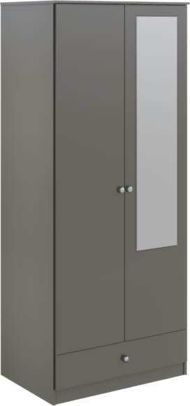 seconique Denver 2 Door 1 Drawer Mirrored Wardrobe Grey Gloss
