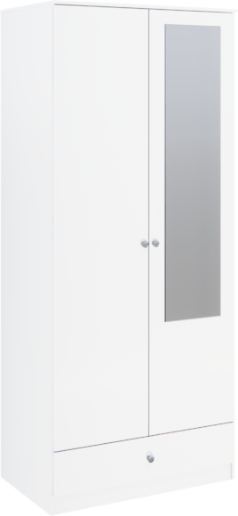 seconique Denver 2 Door 1 Drawer Mirrored Wardrobe White Gloss