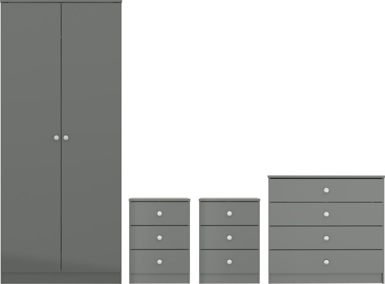 seconique Denver 2 Door Wardrobe Bedroom Set Grey Gloss