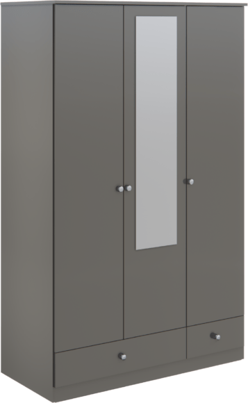 seconique Denver 3 Door 2 Drawer Mirrored Wardrobe Grey Gloss
