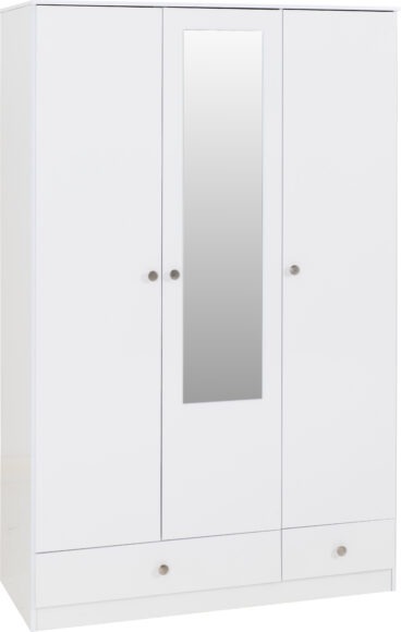 Seconique Denver 3 Door 2 Drawer Mirrored Wardrobe White Gloss