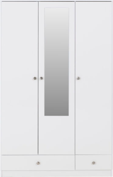 Seconique Denver 3 Door 2 Drawer Mirrored Wardrobe White Gloss