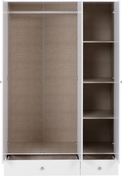 Seconique Denver 3 Door 2 Drawer Mirrored Wardrobe White Gloss