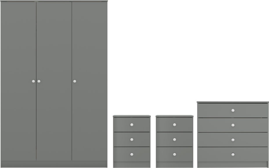 seconique Denver 3 Door Wardrobe Bedroom Set Grey Gloss