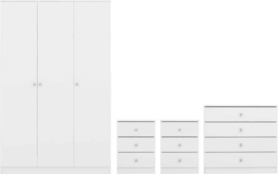 seconique Denver 3 Door Wardrobe Bedroom Set White Gloss