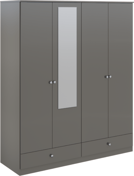seconique Denver 4 Door 2 Drawer Mirrored Wardrobe Grey Gloss