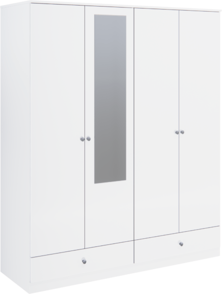 seconique Denver 4 Door 2 Drawer Mirrored Wardrobe White Gloss