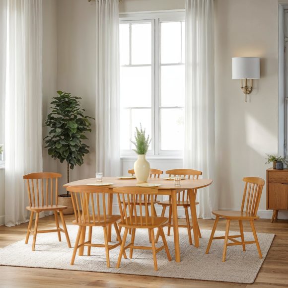 seconique Emery Extending Dining Set (6 Chairs) Natural Oak Effect