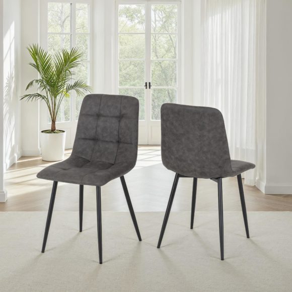 seconique Fenton Chair (Box of 2) Dark Grey Suede Fabric