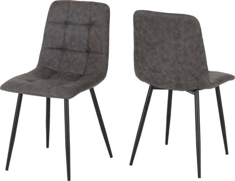 Seconique Fenton Dining Set (4 Chairs) White Marble Stone Effect/Dark Grey Suede Fabric