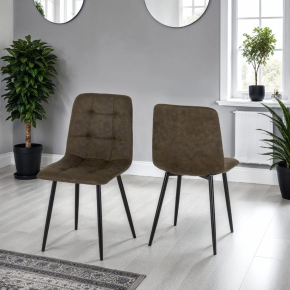 seconique Fenton Dining Set (4 Chairs) White Marble Stone Effect/Olive Green Suede Fabric