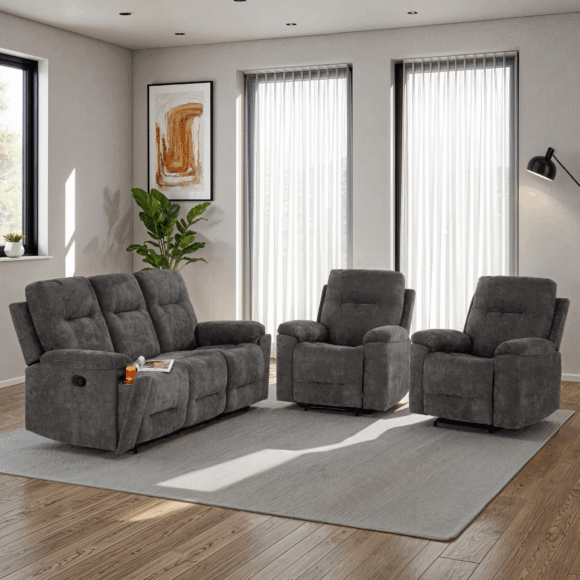 seconique Guildford 3+1+1 Recliner Suite Grey Fabric