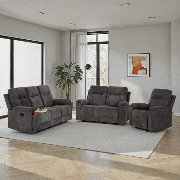 seconique Guildford 3+2+1 Recliner Suite Grey Fabric