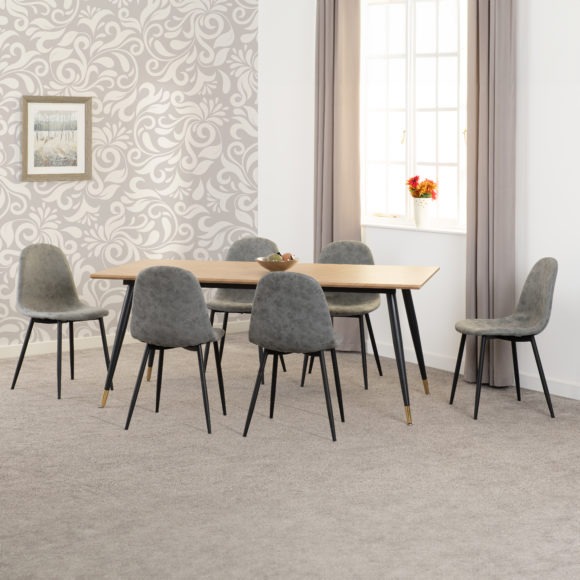 Seconique Hamilton Large Dining Set With Athens Chairs Medium Oak Effect/Black/Grey Faux Leather
