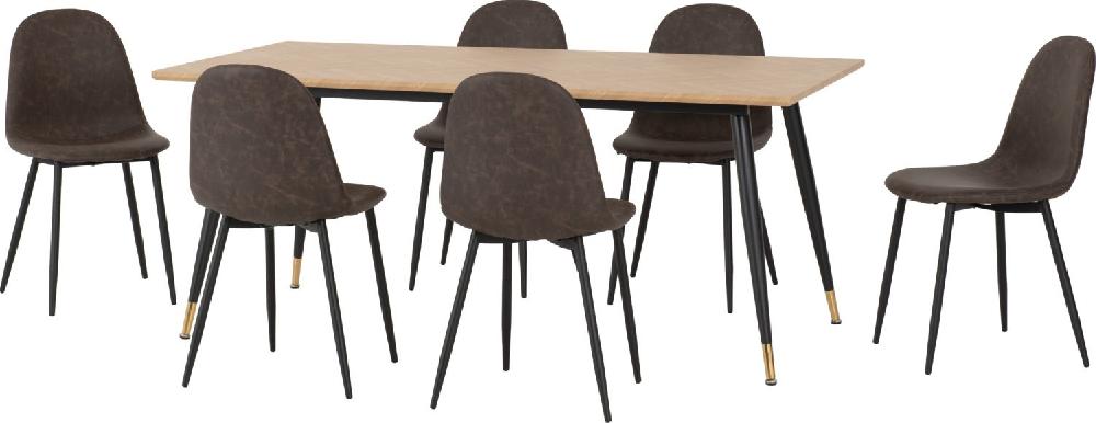 Seconique Hamilton Large Dining Set With Athens Chairs Medium Oak Effect/Black/Brown Faux Leather