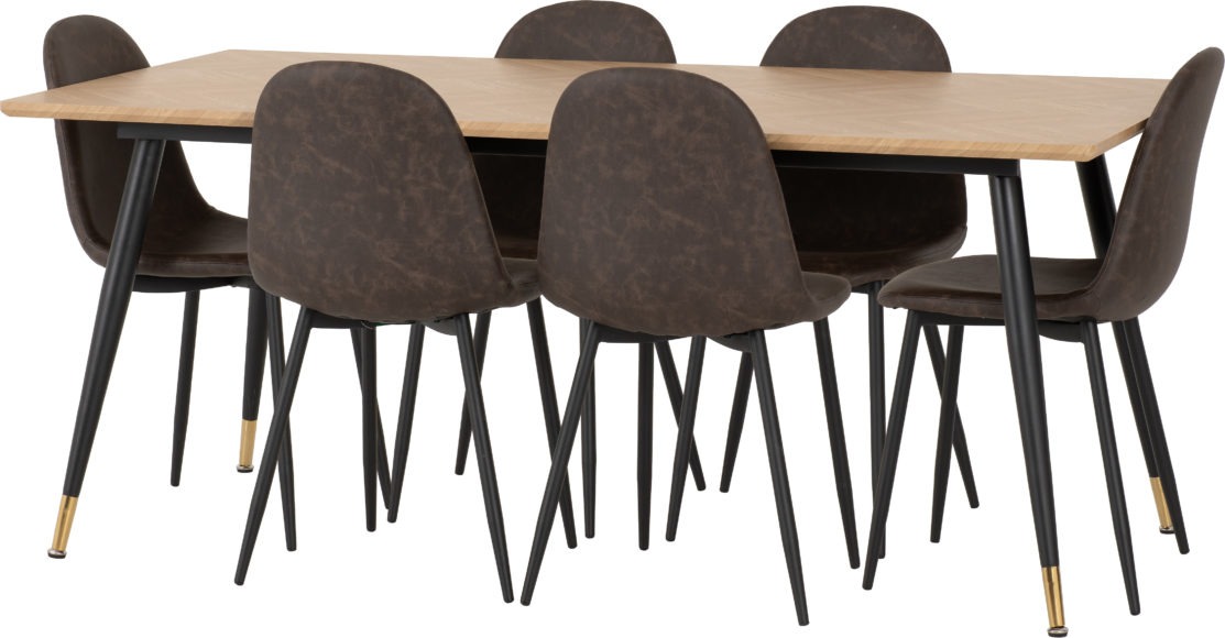 seconique Hamilton Large Dining Set with Athens Chairs Medium Oak Effect/Black/Brown Faux Leather