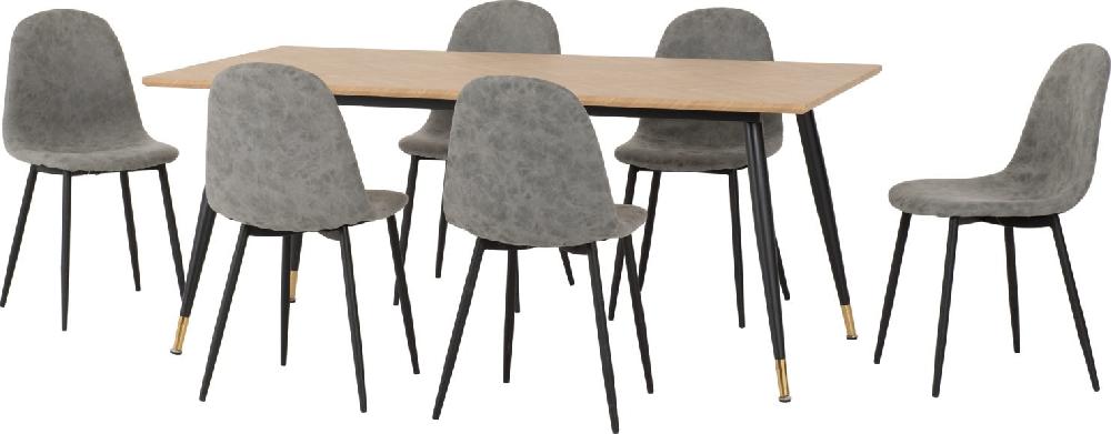 seconique Hamilton Large Dining Set with Athens Chairs Medium Oak Effect/Black/Grey Faux Leather