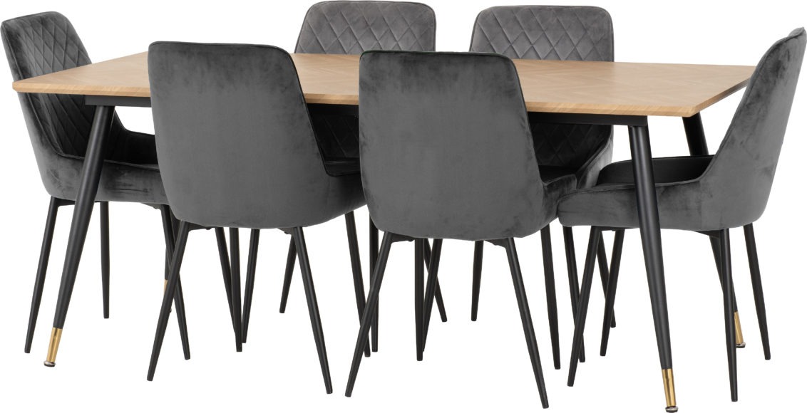 Seconique Hamilton Large Dining Set With Avery Chairs Medium Oak Effect/Black/Grey Velvet