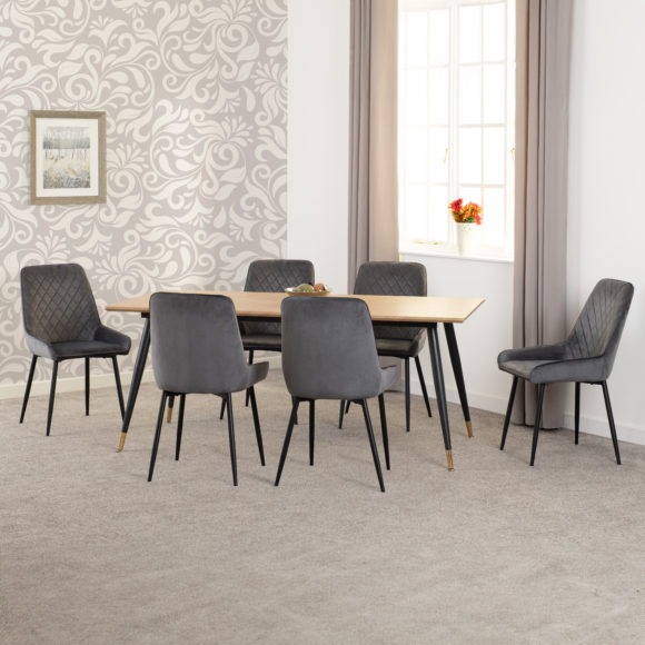 Seconique Hamilton Large Dining Set With Avery Chairs Medium Oak Effect/Black/Grey Velvet