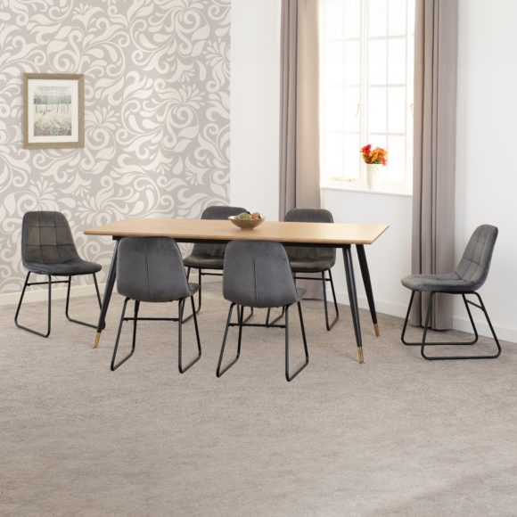 Seconique Hamilton Large Dining Set With Lukas Chairs Medium Oak Effect/Black/Grey Velvet