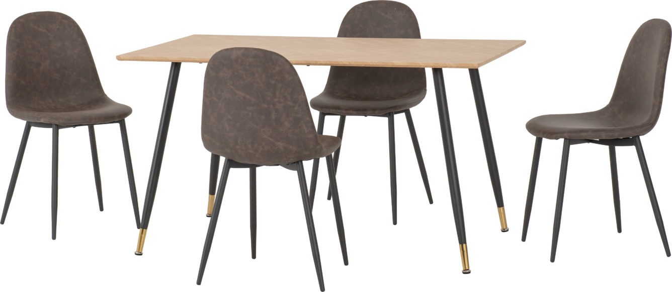 Seconique Hamilton Medium Dining Set With Athens Chairs Medium Oak Effect/Black/Brown Faux Leather