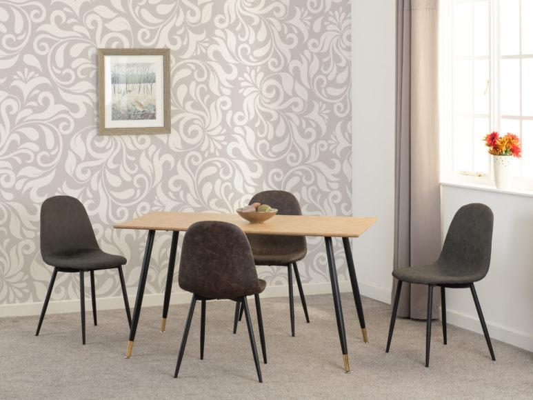 Seconique Hamilton Medium Dining Set With Athens Chairs Medium Oak Effect/Black/Brown Faux Leather