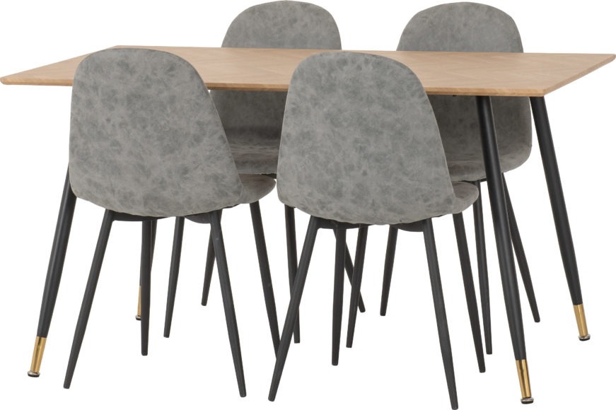 Seconique Hamilton Medium Dining Set With Athens Chairs Medium Oak Effect/Black/Grey Faux Leather