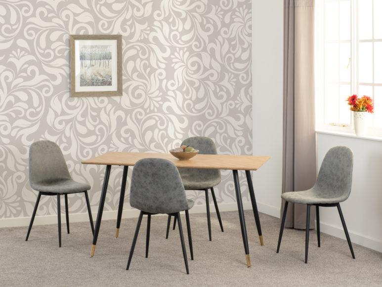 Seconique Hamilton Medium Dining Set With Athens Chairs Medium Oak Effect/Black/Grey Faux Leather