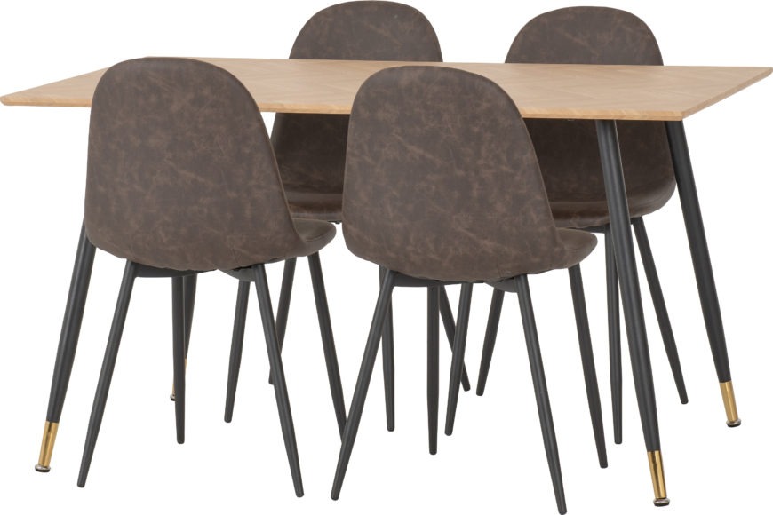 seconique Hamilton Medium Dining Set with Athens Chairs Medium Oak Effect/Black/Brown Faux Leather